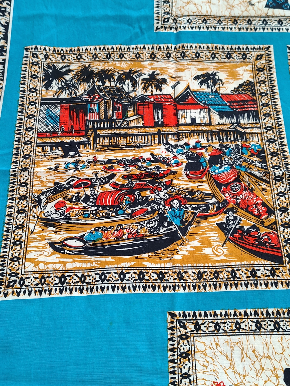 Indonesian Batik Cloth Traditional Colorful Scenes On Cotton 65" By 42"